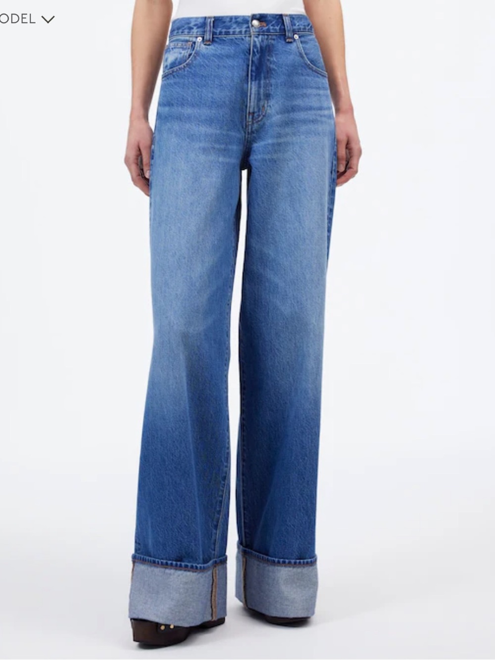 Madewell Jeans SuperWide-Leg Cuffed in Fannin Blue Rigid - Picture 6 of 12